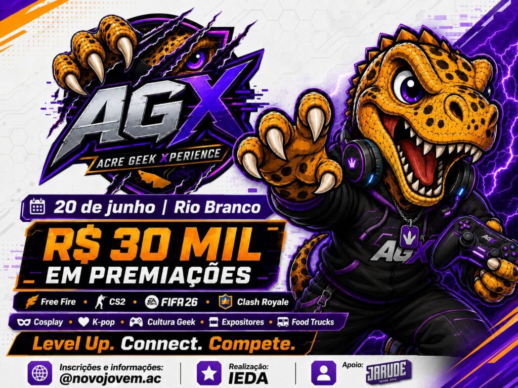 Jarude anuncia Acre Geek Xperience com R$ 30 mil em premiações e competições de Free Fire, CS2, K-pop e mais